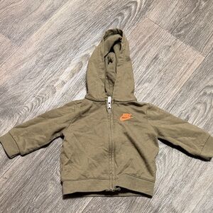 Nike Kids Olive Hoodie with Orange Logo
